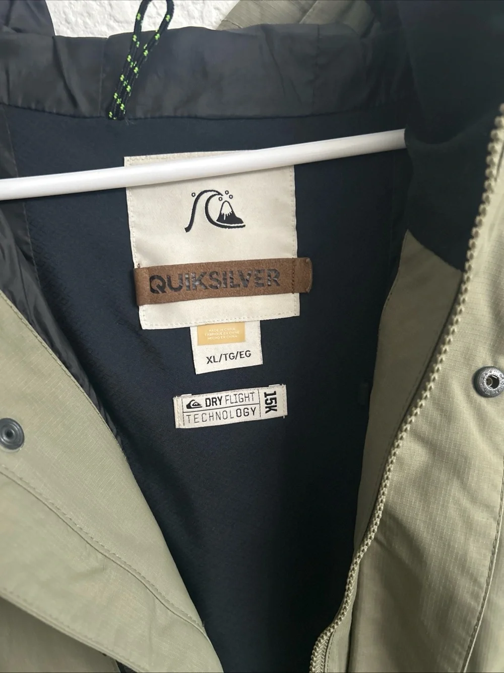 Quiksilver Olive Green Hooded Ski Jacket with Camo Hem
